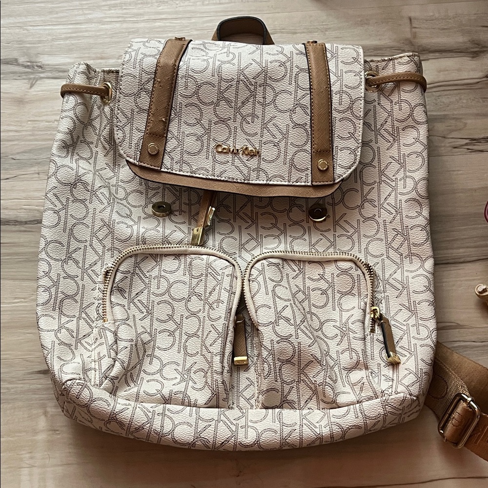 Calvin Klein Beige and Brown Women's Backpack